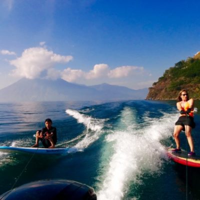 wake SUPsurfing with volcano views