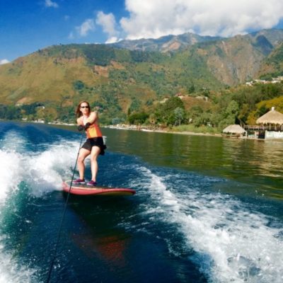 girl wake SUPsurfing lake atitlan